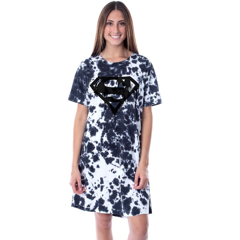 DC Comics Womens' Superman Tie-Dye Logo Nightgown Sleep Pajama Shirt Multicolored, 1 of 4