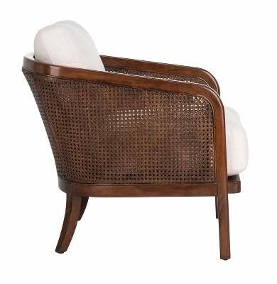 Caruso Transitional Oatmeal Leather Barrel Chair with Walnut Wood