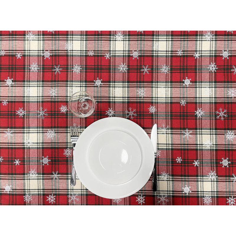 KOVOT Tablecloth Winter White Snowflakes on Green and Red Plaid 100% Cotton Table Cover for Christmas, Winter & Holiday's, 3 of 7