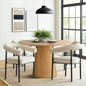 5-Piece Dining Set for 4 ,Wood 46" Round Dining Table with Upholstered Boucle Dining Chairs with Metal Legs for Dining Room-Tanpinhause - 1 of 4