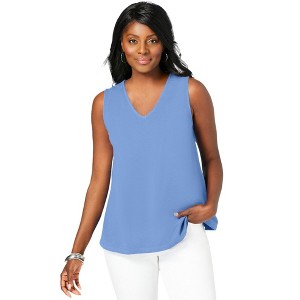 Jessica London Women's Plus Size Stretch Cotton V-Neck Trapeze Tank - 1 of 4