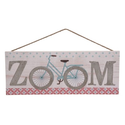 Transpac Wood 20 in. White Spring ZOOM Bike Wall Sign