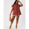 Agnes Orinda Women's Plus Size Cotton Flutter Sleeve Drawstring Flowy Summer Split V Neck Blouse - 3 of 4