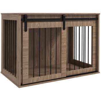 PawHut Dog Crate Furniture, End Table Dog Cage for Large Sized Dog, Dog Kennel Furniture for Indoor Use, 39" x 23" x 24", Walnut Brown