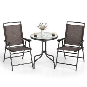 Tangkula 3 Pieces Bistro Set Outdoor Furniture Set w/Tempered Glass Table Umbrella Hole Quick-dry Fabric - 1 of 4