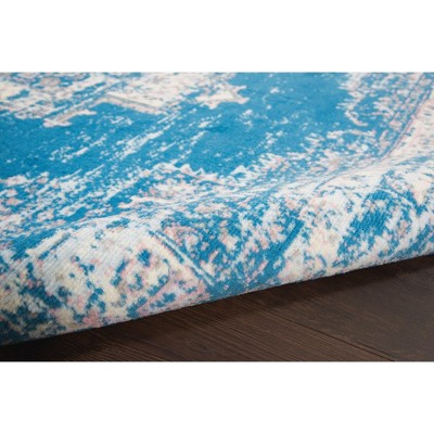 Elegant Medallion Tufted Round Blue 5'3" x 7'3" Synthetic Rug