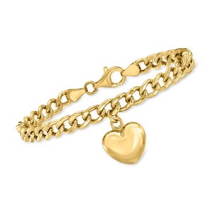 Ross-Simons Italian 18kt Gold Over Sterling Puffed Heart Curb-Link Bracelet - 1 of 4