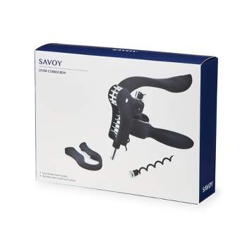 Lever Corkscrew Set by Savoy with Foil Cutter, Extra Teflon Siral, Black Finish