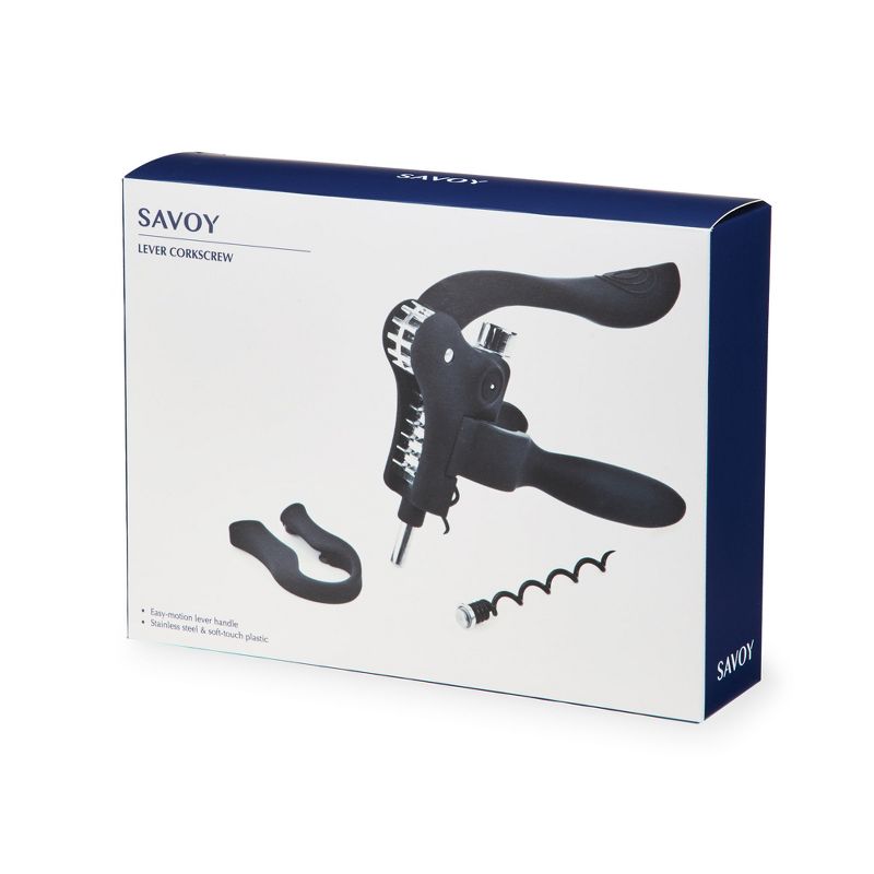 Lever Corkscrew Set by Savoy with Foil Cutter, Extra Teflon Siral, Black Finish, 1 of 4