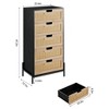 Natural Rattan 5 Drawer Dresser, Wooden Chest of Drawer, Farmhouse Storage Cabinet with Metal Legs, Modern Dresser for Bedroom, Living Room - 3 of 4