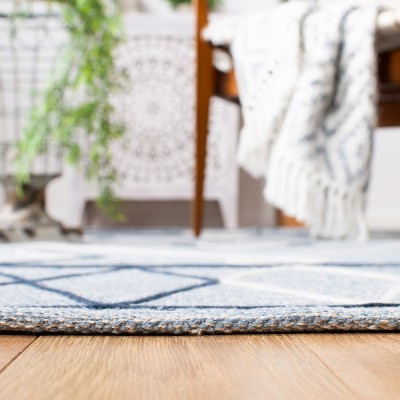Light Blue and Ivory Wool Cotton Flat Woven Area Rug, 6' x 9'