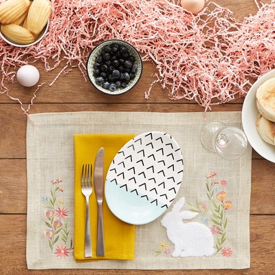 Spring Meadow Embroidered Beige Linen and Polyester Placemats Set of 4