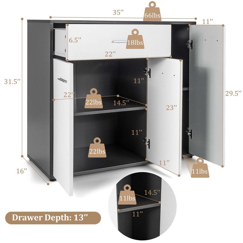 Costway 3-Door Buffet Sideboard Kitchen Storage Cabinet Console Cupboard w/Drawer, 3 of 11