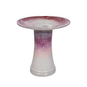NAYSAYE Planter Ceramic Birdbath Rose Ombre Elegant Design for Indoor Outdoor Garden, White Pink, 16.93"*16.93"*18.12" - 1 of 4
