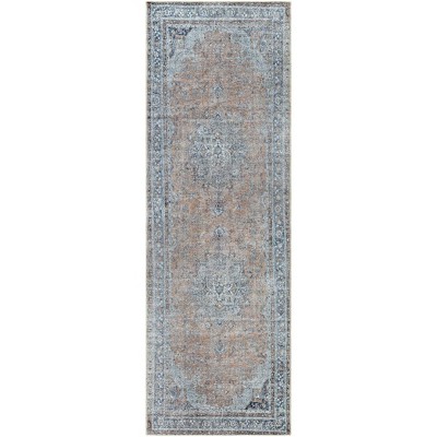 Livabliss 2'7"x8' Tahmis Traditional Machine Washable Rug Blue: Pet Friendly Runner, Flat Pile Chenille