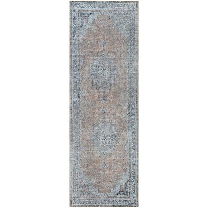 Livabliss 2'7"x8' Tahmis Traditional Machine Washable Rug Blue: Pet Friendly Runner, Flat Pile Chenille - 1 of 4