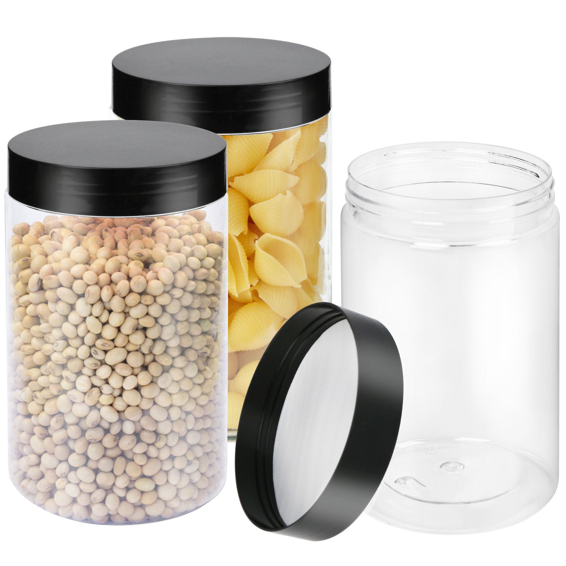 LotFancy 27 Ounce Clear Plastic Jars with Lids, 3 Pack Airtight Food Storage Containers