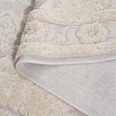 Ivory Hand-Knotted Wool and Synthetic 4' x 6' Area Rug