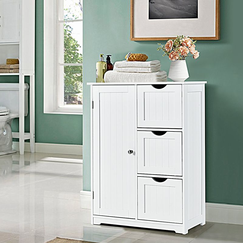 Costway Bathroom Floor Cabinet Side Storage Cabinet with 3 Drawers and 1 Cupboard Grey\ Black, 2 of 11