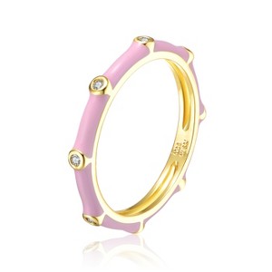 Guili 14K Yellow Gold Plated Bamboo Stacking Ring for Kids/Teens with Enamel & Cubic Zirconia – A Radiant Piece in White, Gold, Red, or Pink. - 1 of 3