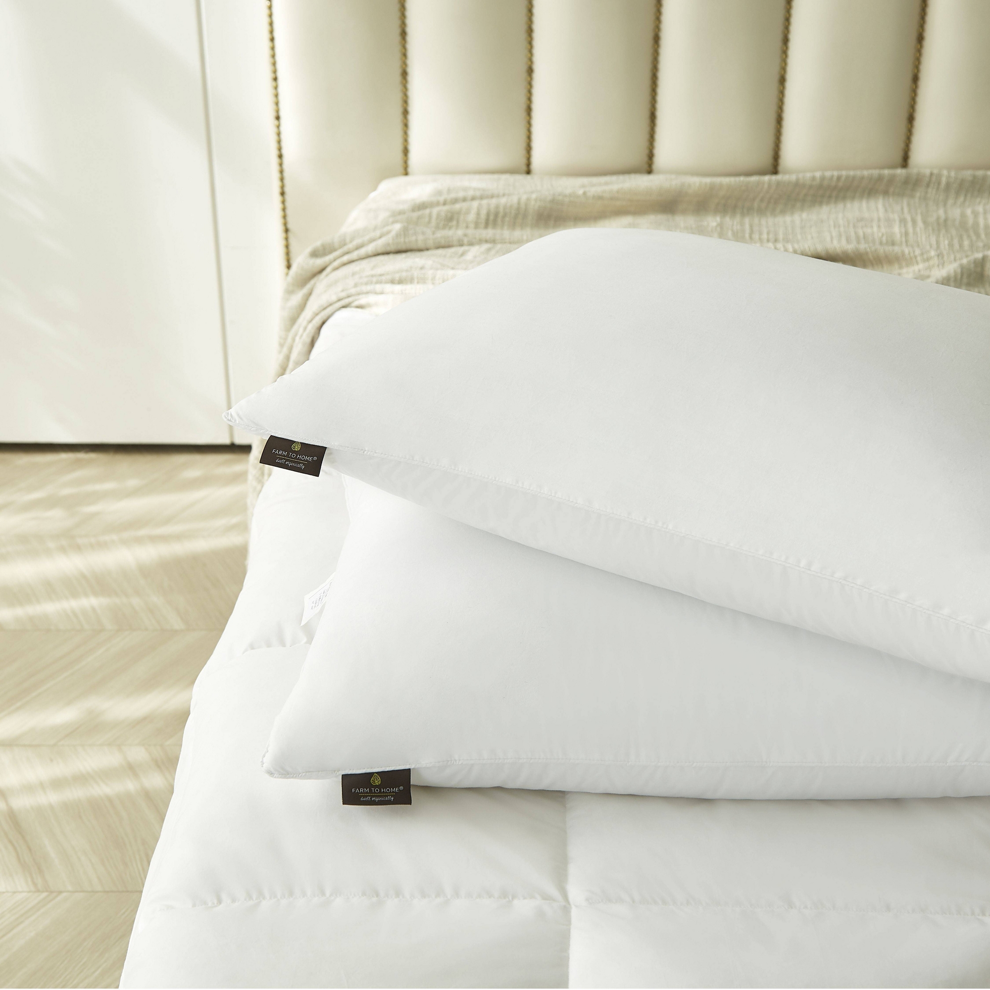 Farm to Home Jumbo 100% Organic Cotton Softy-Around Feather and Down 2pc Bed Pillow White: Medium/Firm Support, 233 Thread Count