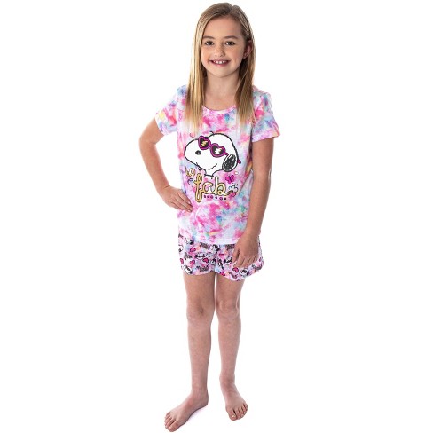 Peanuts Girls' Snoopy So Fab Tie Dye Pajamas Shirt And Shorts Pajama ...