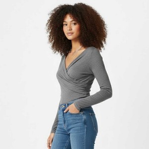 Cherie Code Women’s Wrap Top – Soft Knit, Long Sleeve, V-Neck Fit - 1 of 4