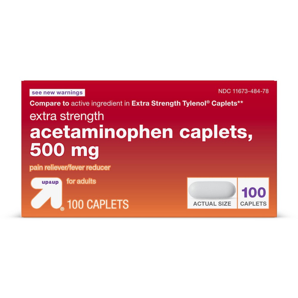 Acetaminophen Extra Strength Pain Reliever & Fever Reducer Caplets - 100ct - up & up Get back to feeling like you with the Acetaminophen Extra-Strength Pain Reliever and Fever Reducer Caplets from up and up™. The extra-strength caplets are made to target symptoms of the common cold, arthritis, backaches, toothaches, menstrual cramps and more. Keep it in your medicine cabinet for all those aches and pains that can crop up throughout your week. Compare to the active ingredient in Extra Strength Tylenol caplets. 100percent Satisfaction Guaranteed. Size: 100 count. Age Group: adult.