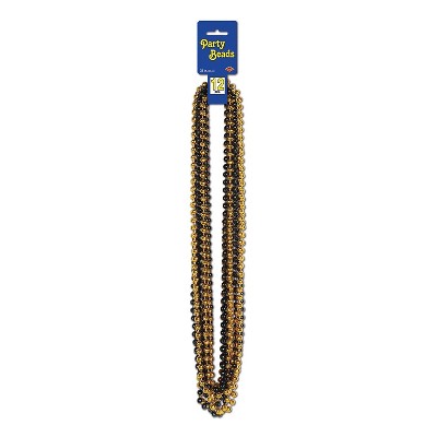 Beistle High Quality Small Round Party Beads Necklace; 7 mm x 33" Black/Gold 50570-BKGD