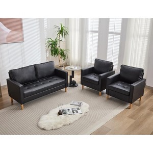 TYBOATLE 57" Small Faux Leather Loveseat Sofa, 3-Piece Mid-Century Modern Tufted Couch Set, Comfy 2-Seater for Bedroom, Dorm, Apartment, Office - 1 of 4