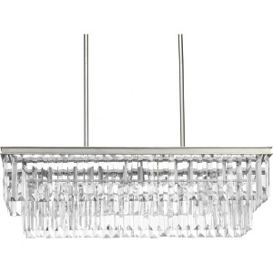 Progress Lighting Glimmer 4-Light Linear Chandelier, Silver Ridge, Prismatic Glass Shade - 1 of 2