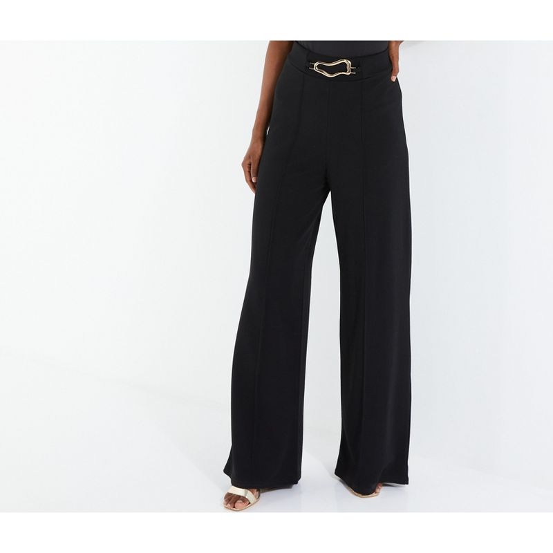 QUIZ Women's Scuba Crepe Pant With Gold Buckle, 1 of 5