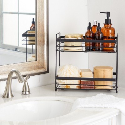 Juvale 2tier Matte Black Mirrored Tray For Vanity, Bathroom Countertop