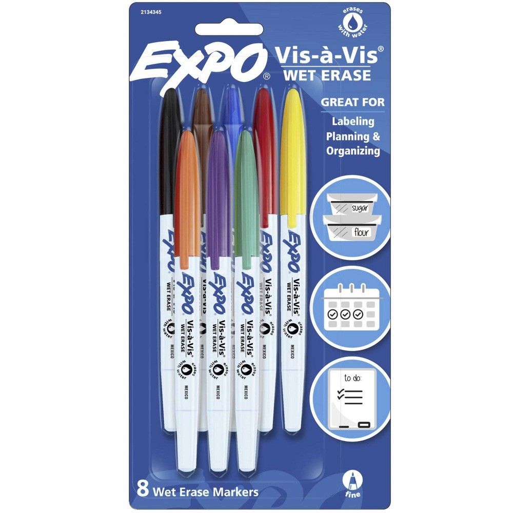 Photos - Felt Tip Pen Expo Vis-a-Vis 8pk Wet Erase Markers Fine Tip Multicolored