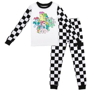 My Little Pony Retro Group Youth Long Sleeve Shirt & Checkered Sleep Pajama Pants Set - 1 of 4