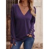 Women's Button Detail Long Sleeve Top Casual V-Neck Loose Fit Blouse T-Shirt - 4 of 4