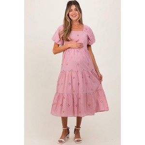 Pinkblush Pink Eyelet Square Neck Maternity Midi Dress - 1 of 3