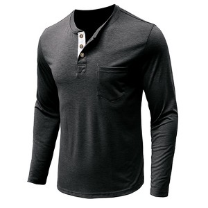 Men's Henley Shirt Long Sleeve Cotton Tee with Buttons - 1 of 4