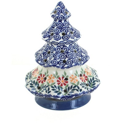 Blue Rose Polish Pottery Garden Bouquet Tree Luminary