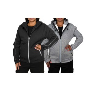 Blu Rock  Women's Relaxed Fit  Faux Shearling Fleece Lined Classic Tech Full Zip Hoodie -2 Pack - 1 of 4