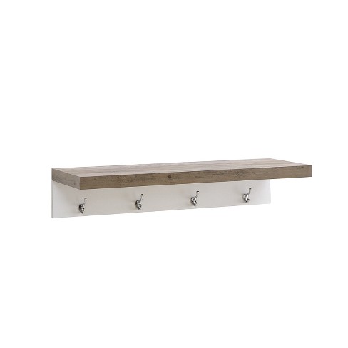 31.5 x 6.3 Wall Shelf with Four Hooks Gray/White - Danya B.