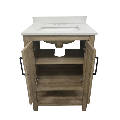 Vega 24'' Brown MDF Bathroom Vanity with Carrara Marble Top