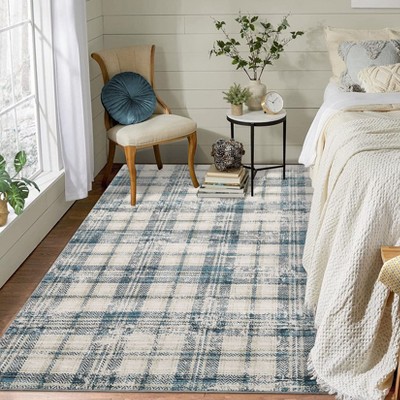 Nasitip Washable Rug-Modern Plaid Area Rug Non Slip Soft Rugs-Low Pile Foldable Floor Cover Accent Carpet