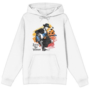 Stevie Ray Vaughan With Guitar Long Sleeve White Adult Hooded Sweatshirt - 1 of 3