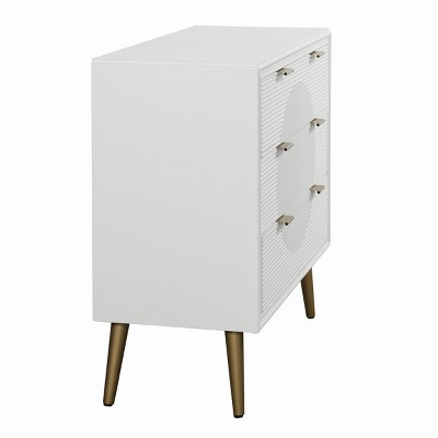 Milo Satin White 3-Drawer Chest with Copper Accents