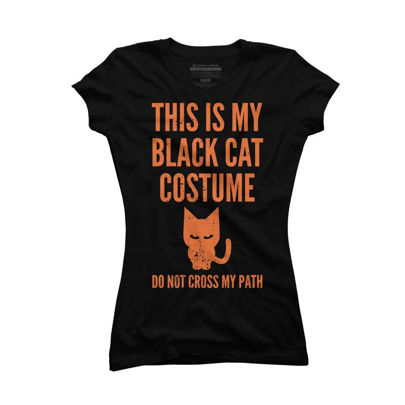 Junior's Design By Humans Halloween Introvert Black Cat Costume By Commykaze T-Shirt, 1 of 4