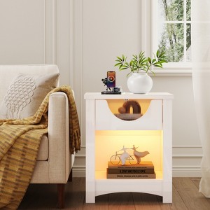 Bestier Night Stand with Charging Station, LED Modern End Table Bedside Table with Drawer for Bedroom & Living Room, Bright White - 1 of 4