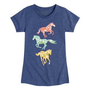 Girls' - Instant Message - Patterned Filled Horses Fitted Short Sleeve Graphic T-Shirt - 1 of 4