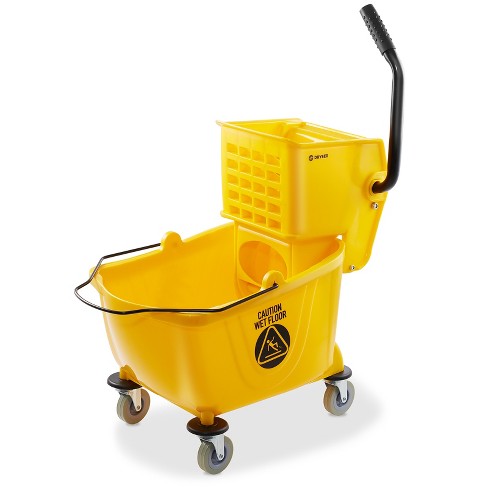 HOMCOM 34 Qt. Capacity Yellow Mop Bucket with Side Press Wringer Cart on Wheels with Metal Handle