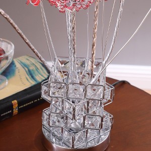 Aluminum 4 Red Roses 6 Petal Floral 2 Red/Silver Flower Bud On A 4 Squared Modern Hexagona Chrome Vase Table - 1 of 4